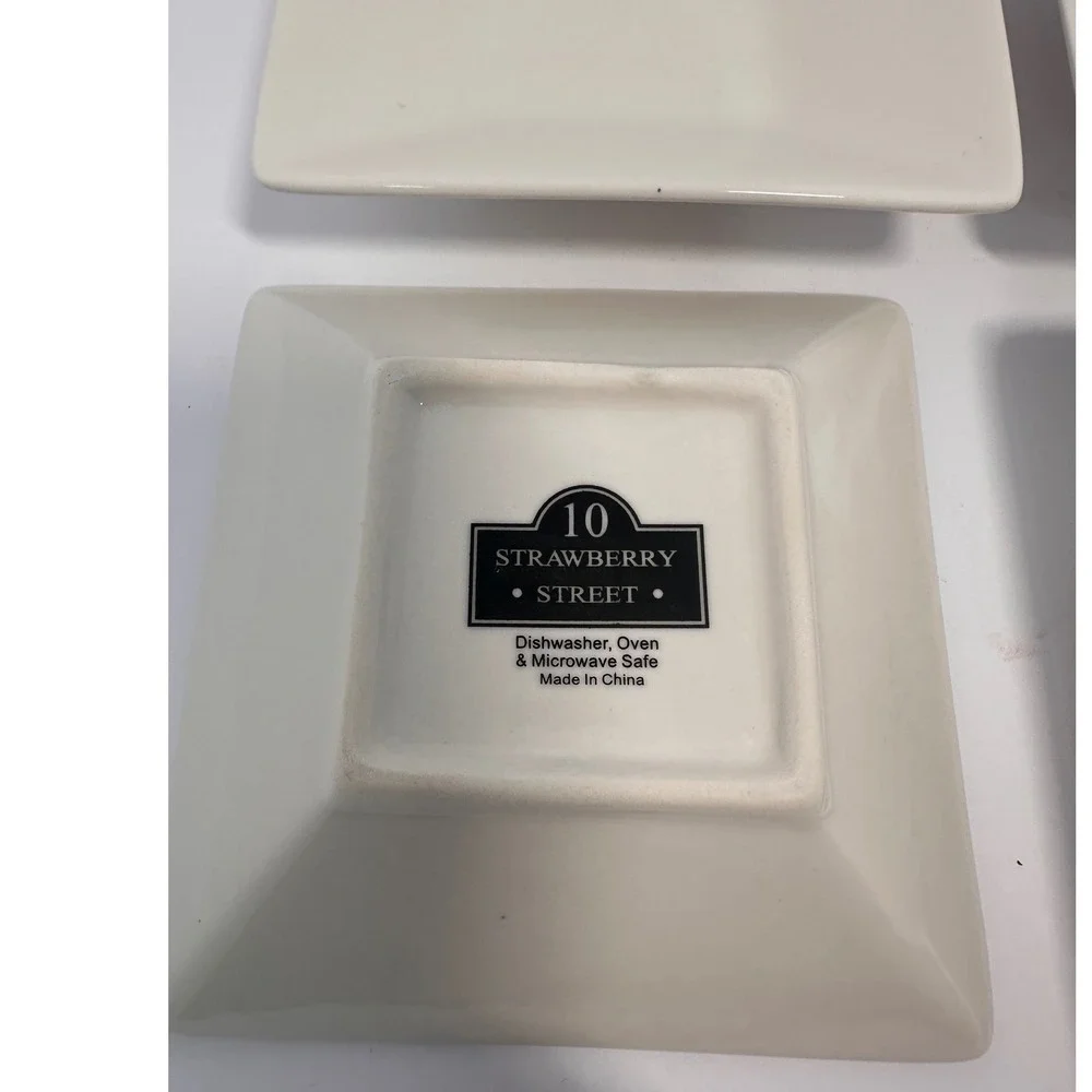 10 Strawberry Street Square Cream White Ceramic Dipping Bowls Set of 4 4.75in